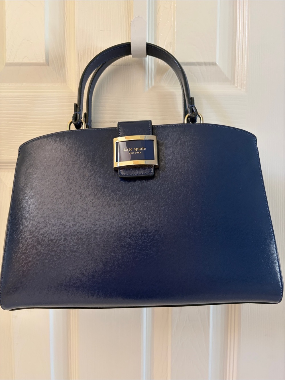 kate spade navy blue leather top-handle satchel with detachable strap